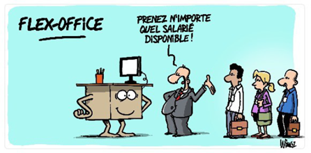 dessin humoristique
flex-office
un dirigeant demande à un bureau de prendre n'importe quel salarié disponible