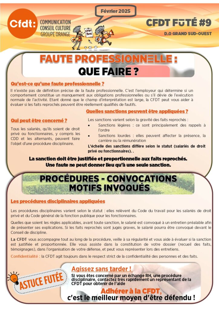 CFDT FUTE 9 FAUTE PROFESSIONNELLE QUE FAIRE ?